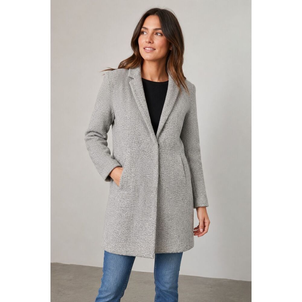 Zara Basic Gray Herringbone Longline Coat Jacket Women’s Medium